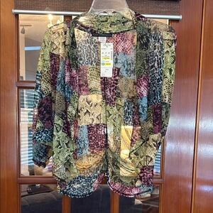 Colorful Animal Print Women's Top sheer coco bianco M NWT